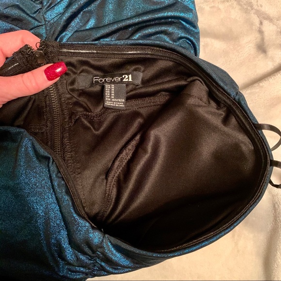 Forever 21 blue metallic ruched strapless dress - Picture 7 of 7